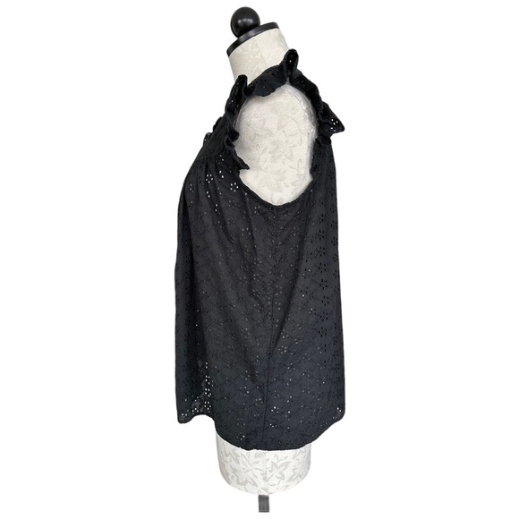 Madewell Eyelet Ruffle Sleeve Bib Top Black Button Down Size Medium - Picture 6 of 12